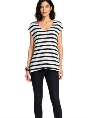 White House Black Market Black & White Striped High-Low Top Size Medium